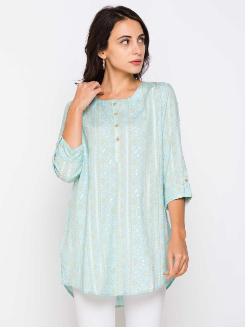 

ZOLA Blue & Beige Printed Cotton Tunic