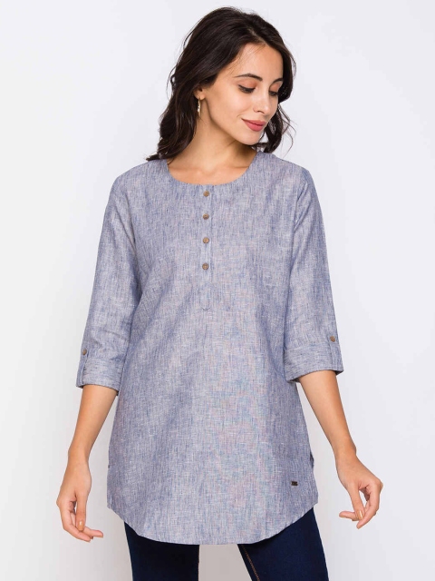 

ZOLA Women Cotton Blue Solid Tunic