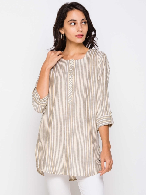 

ZOLA Women Brown Striped Cotton Tunic