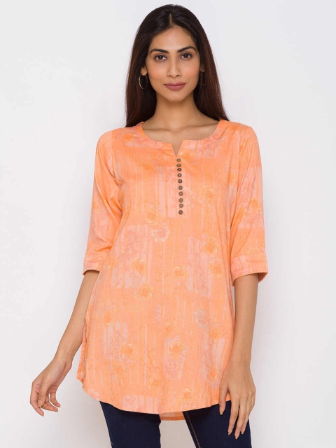 

ZOLA Women Peach-Coloured Viscose Rayon Floral Printed Tunic