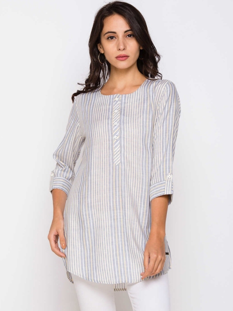 

ZOLA Women Cotton Blue & White Striped Tunic