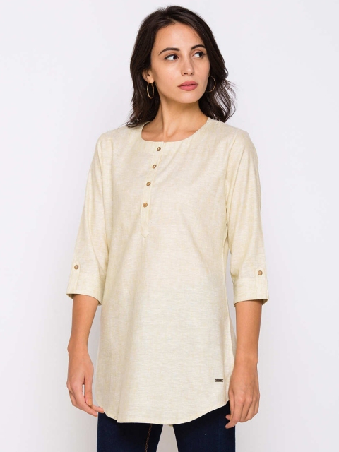 

ZOLA Women Cotton Beige Solid Tunic