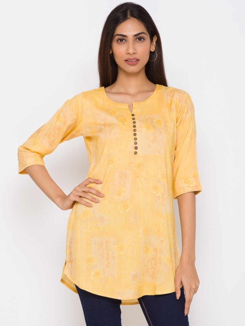 

ZOLA Women Yellow Viscose Rayon Printed Tunic