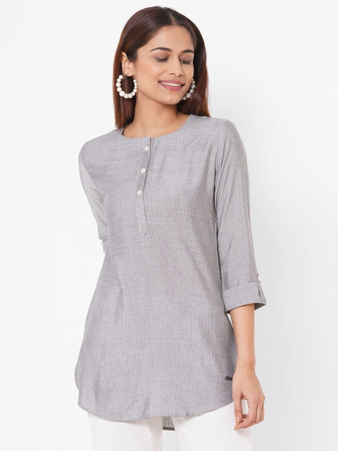 

ZOLA Women Cotton Grey Self Design Tunic