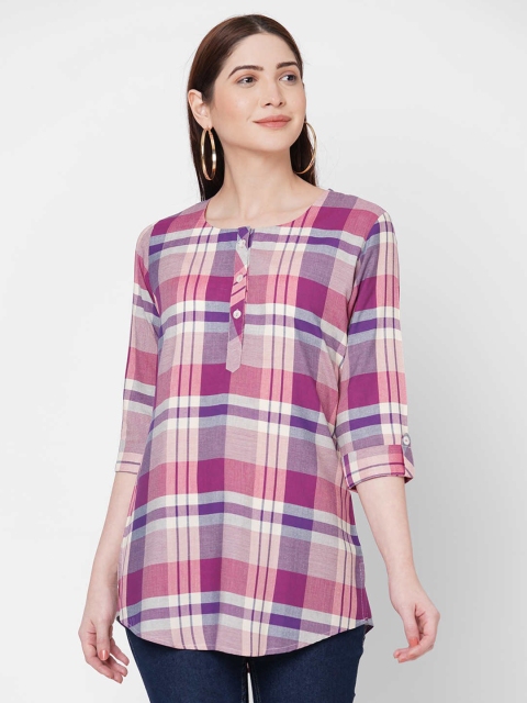 

ZOLA Women Purple & Pink Viscose Rayon Checked Tunic
