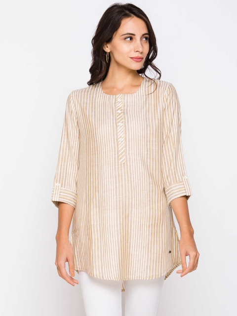 

ZOLA Women Cotton Beige & White Striped Tunic