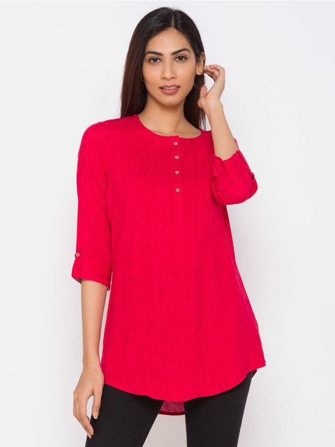 

ZOLA Women Red Viscose Rayon Self Design Tunic