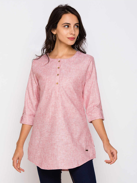 

ZOLA Women Pink Solid Cotton Tunic