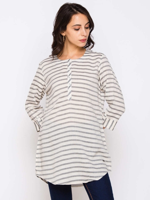 

ZOLA Women Cotton Grey & White Striped Tunic