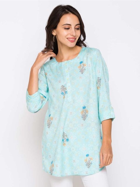 

ZOLA Women Cotton Blue Floral Printed Tunic