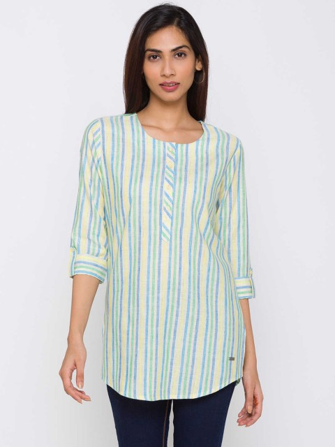

ZOLA Women Blue & Green Viscose Rayon Striped Tunic