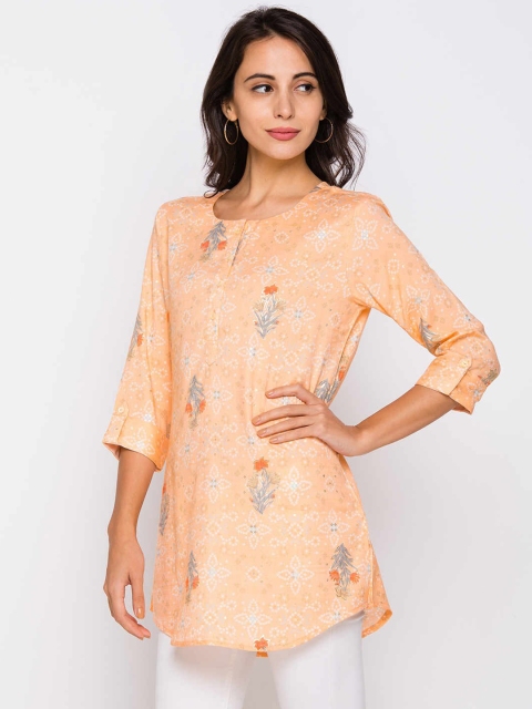 

ZOLA Women Cotton Peach-Coloured & Grey Floral Printed Tunic