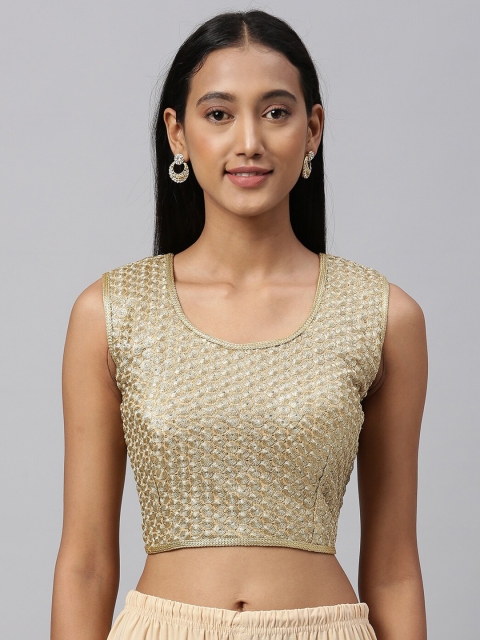 

Amrutam Fab Beige & Gold-Coloured Embroidered Raw Silk Saree Blouse