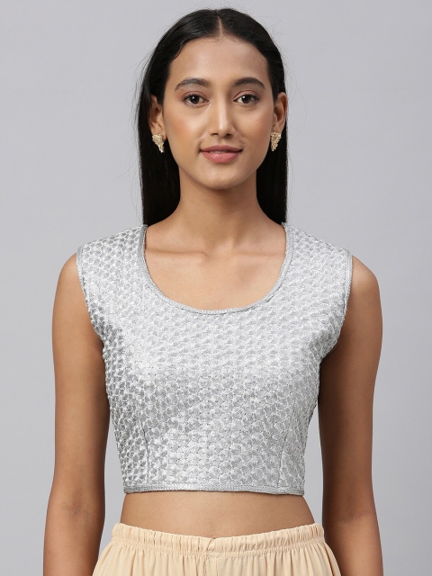

Amrutam Fab Silver-Coloured Sequinned Embroidered Raw Silk Saree Blouse