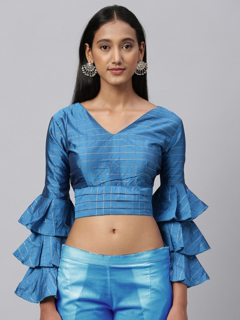 

Amrutam Fab Blue & Gold-Coloured Brocade Jacquard Saree Blouse