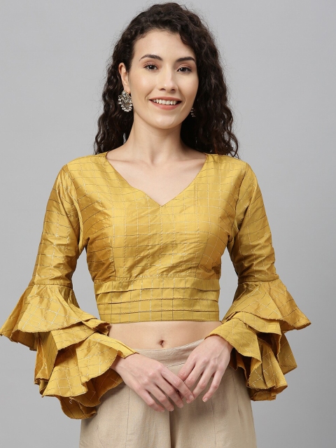 

Amrutam Fab Yellow & Gold-Coloured Brocade Jacquard Saree Blouse