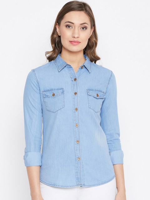 

JUMP USA Women Blue Opaque Denim Casual Shirt