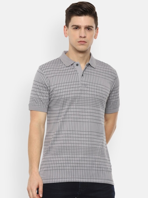 

Van Heusen Men Grey Checked Polo Collar Monochrome Pockets T-shirt