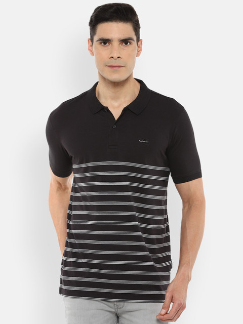 

Van Heusen Men Black Striped Polo Collar T-shirt