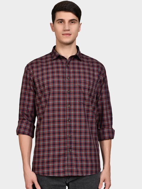 

Canstol Men Navy Blue & Red Opaque Checked Pure Cotton Casual Shirt