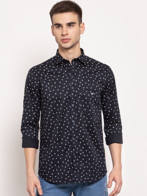 

Canstol Men Navy Blue Opaque Printed Casual Shirt