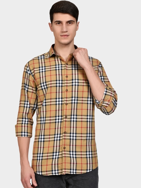 

Canstol Men Brown & White Tartan Checked Casual Shirt, Bronze