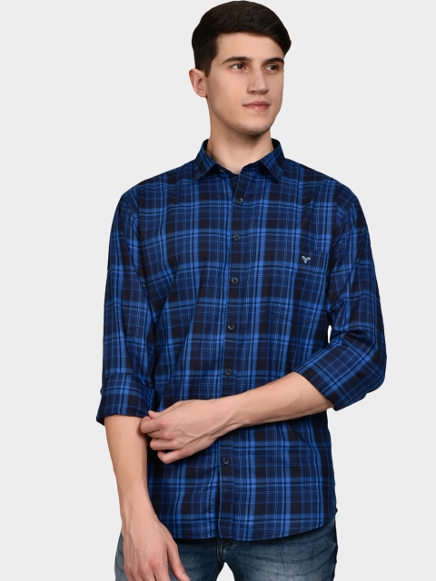 

Canstol Men Navy Blue Tartan Checks Opaque Checked Casual Shirt