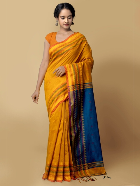 

Unnati Silks Women Orange & Red Pure Handloom Bengal Linen Sustainable Saree