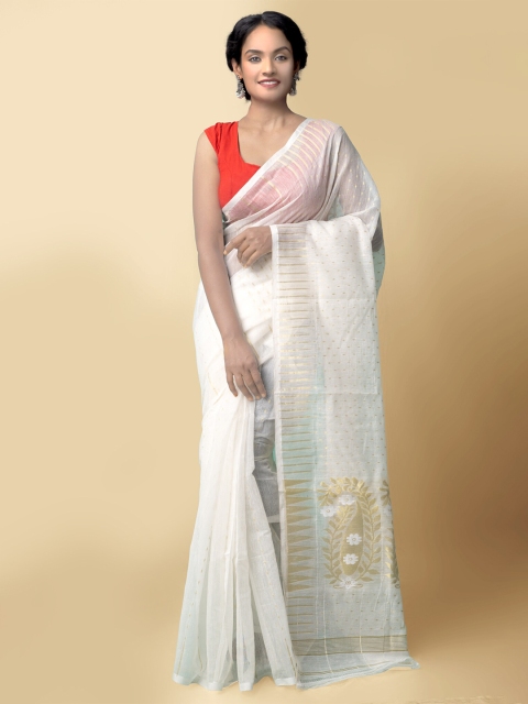 

Unnati Silks Off White & Gold-Toned Woven Design Pure Silk Jamdani Saree