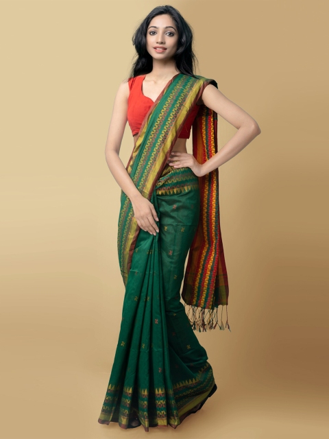 

Unnati Silks Green & Maroon Woven Design Pure Linen Jamdani Saree