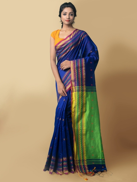 

Unnati Silks Blue & Green Woven Design Pure Linen Jamdani Saree