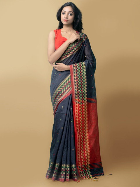 

Unnati Silks Grey & Red Woven Design Pure Linen Jamdani Saree