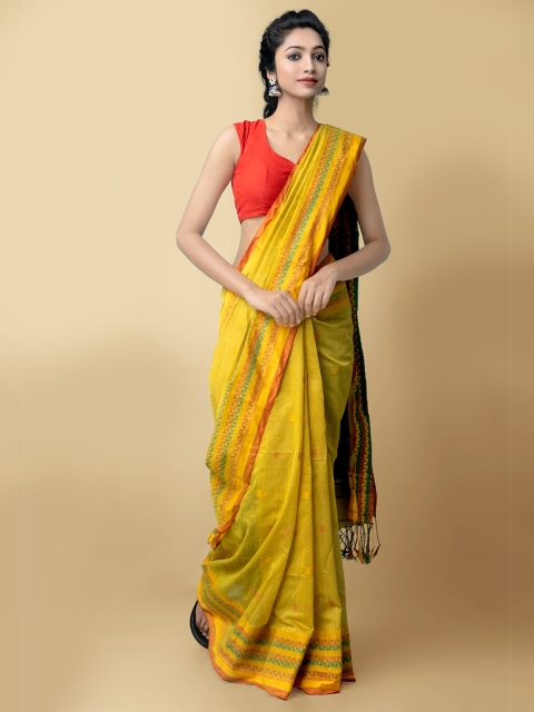 

Unnati Silks Yellow & Green Woven Design Pure Linen Jamdani Saree