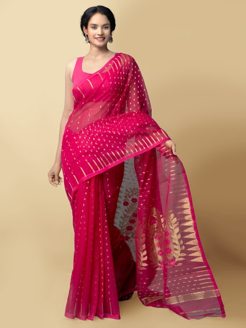 

Unnati Silks Pink & Gold-Toned Woven Design Pure Silk Jamdani Saree