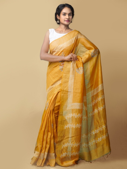 

Unnati Silks Yellow & White Ethnic Motifs Zari Pure Silk Muga Saree