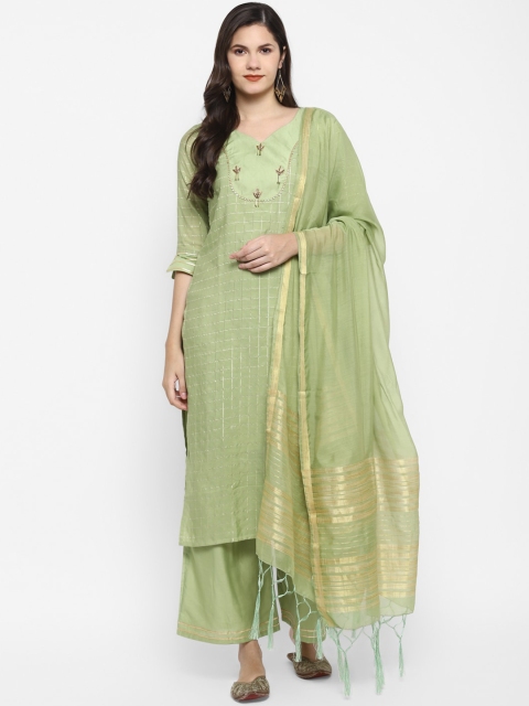 

VAABA Women Green Regular Gotta Patti Chanderi Silk Kurta with Palazzos & With Dupatta