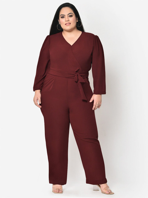 

wild U Maroon Wrap Plus Size Basic Jumpsuit