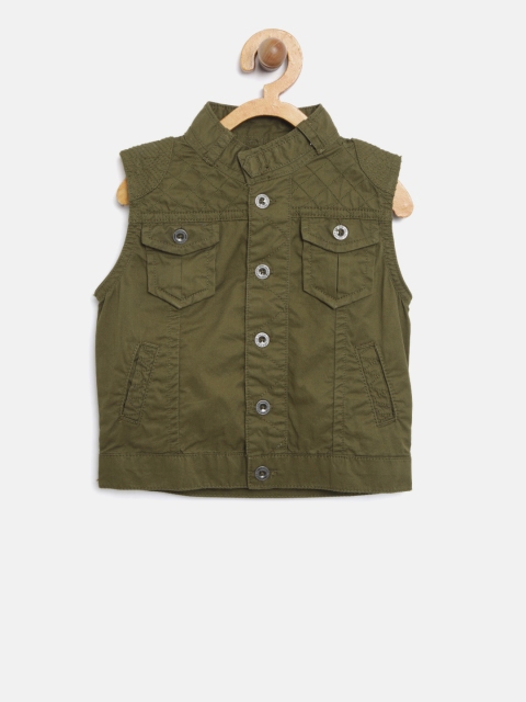 

Gini and Jony Boys Olive Green Solid Tailored Jacket
