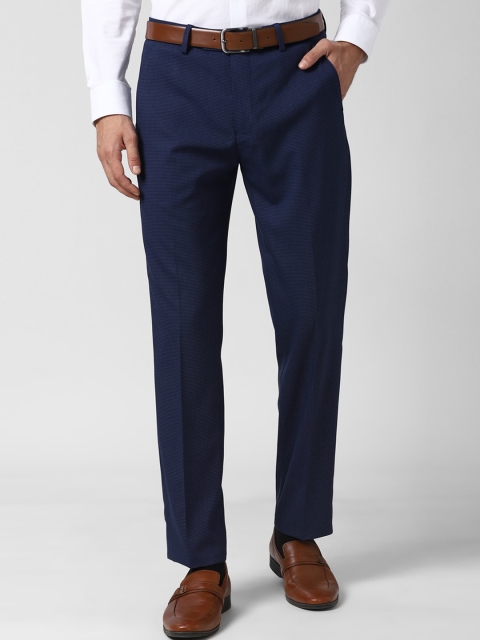 

Peter England Men Navy Blue Textured Slim Fit Formal Trousers