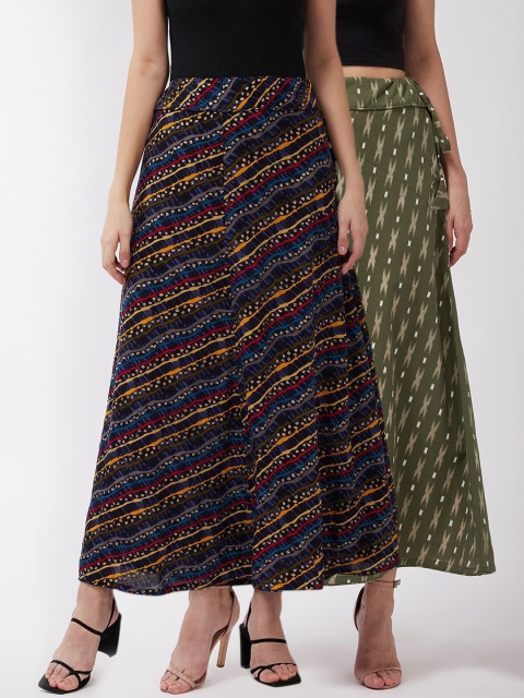 

InWeave Women Pack Of 2 Printed Pure Cotton A-Line Maxi Skirts, Multi