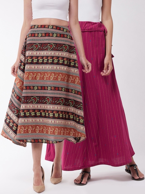 

InWeave Women Pack Of 2 Printed Flared Pure Cotton Skirt, Brown