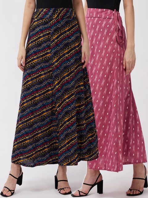 

InWeave Women Pack Of 2 Printed Pure Cotton A-Line Maxi Skirt, Blue