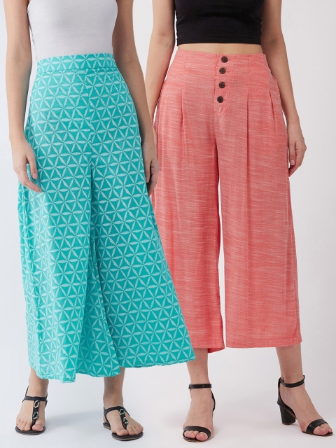 

InWeave Women Pack Of 2 Printed Pleated Culottes Trousers, Pink