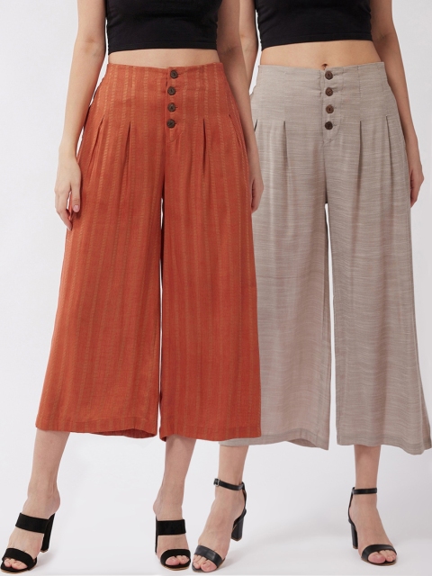

InWeave Women Grey Checked Pleated Culottes Trousers