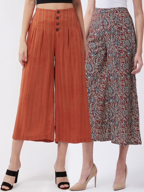 

InWeave Women Pack of 2 High-Rise Pleated Culottes, Orange