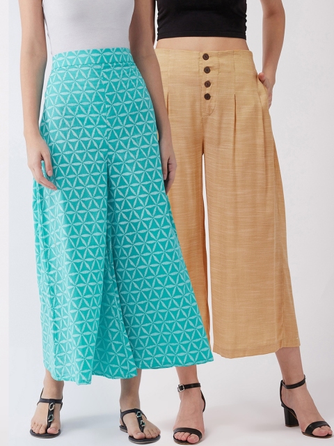 

InWeave Women Yellow Printed Pleated Culottes Trousers
