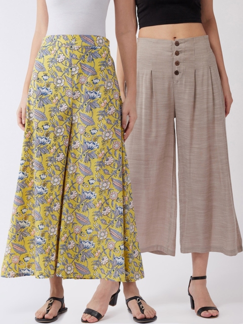 

InWeave Women Pack Of 2 Printed Pleated Culottes Trousers, Grey
