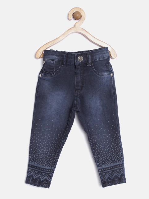 

Palm Tree by Giny and Jony Girls Navy Washed Printed Denim Jeggings, Navy blue