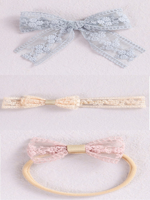 

AQUASTREET Girls Grey & Beige Set of 3 Bow Lace Hairbands