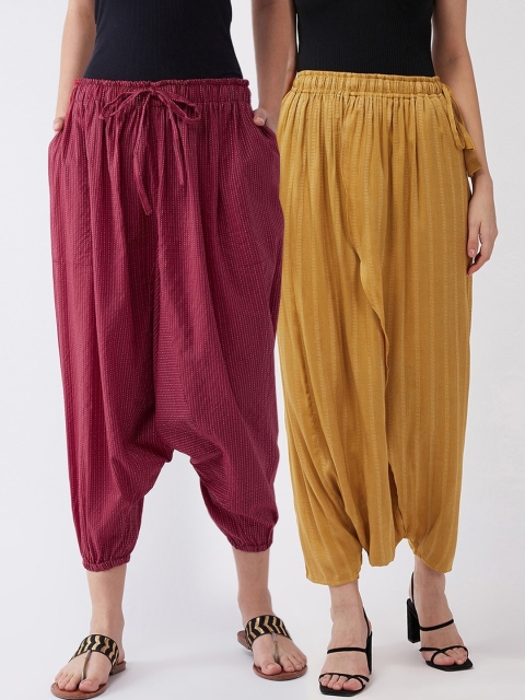 

InWeave Women Pack Of 2 Maroon & Mustard Solid Harem Pants